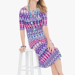 Chico’s Pastel Ikat Keyhole Dress Size L